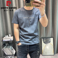皮爾卡丹（pierre cardin）棉麻短袖恤男2025夏季新款高端歐貨男裝印花修身半袖體恤衫上衣 灰色 L
