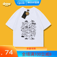 DREW HOUSE LIVE新款素描涂鴉笑臉短袖T恤小眾潮牌比伯同款男女情侶上衣 白色 M  150-168高40-57kg