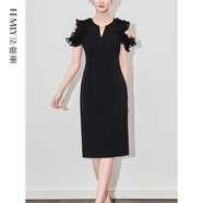 法曼麗 2025夏季優(yōu)雅氣質(zhì)名媛風(fēng)木耳邊露肩連衣裙W2504201 黑色 M