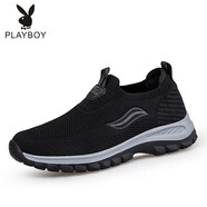 花花公子（PLAYBOY PHYSICAL）老人鞋男春秋季網(wǎng)面鞋官方防滑軟底防水爸爸運動中老年健步鞋 H9202黑色男款 （收藏送襪子） 39