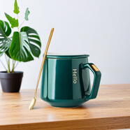 瓷魂馬克杯辦公室喝水陶瓷杯子 情侶杯茶杯男女帶蓋帶勺大容量 綠色