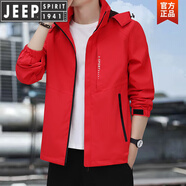 JEEP SPIRIT沖鋒衣大紅色外套男士春秋季2024年夾克男裝工裝防風(fēng)棒球服潮男裝 紅色 M