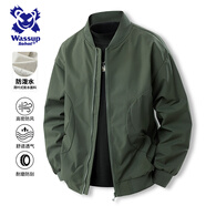 Wassup Sohot夾克男春秋季飛行員外套男士休閑寬松工裝棒球服男裝 軍綠 XL