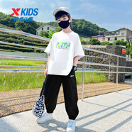 特步童裝男童速干短袖長(cháng)褲套裝2025春夏新款兒童運動(dòng)服中大童夏裝 速干白T+ 夏季冰爽彈彈褲2555 150 cm 【適合身高145-155cm】