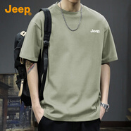 吉普（JEEP）260G重磅純棉短袖T恤男2025夏季薄款圓領(lǐng)休閑寬松潮牌體恤上衣服