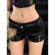 XCFREHT美拉德風(fēng)辣妹復古低腰包臀PU皮拉鏈超短褲女春冬新款打底靴褲外穿 黑色 S 80斤-95斤