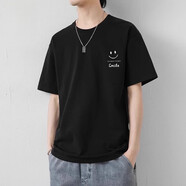 森馬夏季簡(jiǎn)約笑臉純棉短袖t恤男薄款潮流寬松情侶休閑內搭體恤衣服 3066黑色 4XL 【170-200斤】