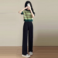 蔓爾依休閑褲女裝夏季2025新款韓版洋氣小個(gè)子顯瘦闊腿褲學(xué)院風(fēng)時(shí)尚套裝 7106上衣+褲子 XL