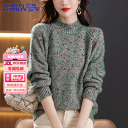 羅蒙（ROMON）高檔羊毛衫女秋冬新款半高領(lǐng)加厚粗針毛衣寬松大碼針織純羊毛上衣 綠色 S 適合85-95斤穿