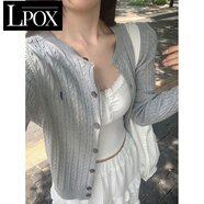 LPOX法式圓領(lǐng)刺繡針織衫女開衫毛衣女早秋2025新款復(fù)古短款外套上衣潮 灰色[高質(zhì)量] L 105-120斤
