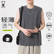 HIPANDAt恤男夏季無(wú)袖純棉百搭寬松透氣短袖休閑運動(dòng)背心男深灰XL