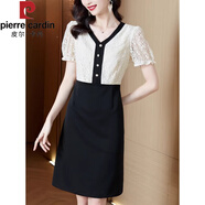 皮爾卡丹（pierre cardin）假兩件雪紡連衣裙女士夏季端莊氣質(zhì)裙子女品牌高端蕾絲a字裙 圖片色 S 【80-95斤】