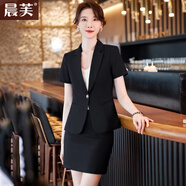 晨芙小西裝外套女夏短袖職業(yè)正裝西服套裝氣質(zhì)白領(lǐng)工裝酒店前臺工作服 單件黑色西裝 XL 建議110-120斤