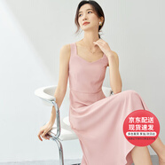 凡琴方領(lǐng)無袖吊帶裙女春季顯瘦有內(nèi)襯方領(lǐng)中長款連衣裙 粉色 L 