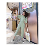 MODX連體褲女夏長(cháng)款短袖2025新款工裝雪紡顯瘦休閑時(shí)尚套裝連體衣女裝 淺綠色 M 【105-115斤】