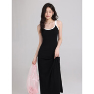 法舒琳美式辣妹收腰吊帶連衣裙女夏季美式街頭顯瘦黑色吊帶背心裙中長(cháng)款 黑色常規 S 建議80-95斤