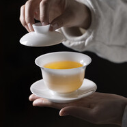 西多米蓋碗白瓷三才羊脂玉茶杯冰種玉瓷懸停功夫茶具泡茶碗謝師畢業(yè)禮物
