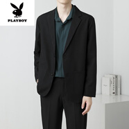 花花公子（PLAYBOY）夏季垂感黑色小西裝外套男商務(wù)長(zhǎng)袖西服青少年單排扣潮流單西上衣 黑色 K40 S