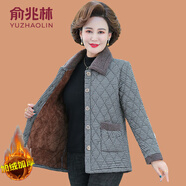 俞兆林（YUZHAOLIN）媽媽冬裝棉麻格子小棉襖奶奶裝短款花棉衣中老年女裝加絨加厚棉服 2206 小米格 XL 90-105斤