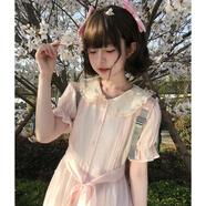 東鯨歲時(shí)記原創(chuàng  )泡泡袖溫柔粉色公主裙甜美少女感連衣裙夏季新款東京歲時(shí)記JK 洛櫻花神短袖連衣裙 XL