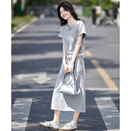 尚靜蕾絲拼接兩件套25年夏新卷邊T恤蕾絲系帶半身裙套裝 灰色  XL 