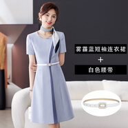 芭妃婭（BAFEIYA）南航空姐制服職業(yè)連衣裙空乘醫美咨詢(xún)師酒店前臺接待禮儀客服工裝 霧霾藍短袖連衣裙+腰帶 L