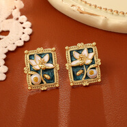 歐陽(yáng)先生莫奈花園中古風(fēng)珍珠耳釘歐美復古感女神范氣質(zhì)油畫(huà)風(fēng)耳飾 藍色中古風(fēng)滴油耳釘(S925銀針)