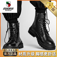 西域駱駝男士馬丁靴夏季黑色工裝英倫風(fēng)休閑機(jī)車皮靴男士防滑加絨保暖棉靴 黑色[單鞋升級(jí)款] 39