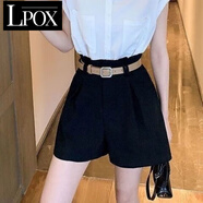 LPOX套裝夏季女裝2025年新款休閑短褲女氣質(zhì)顯瘦坎肩襯衫百搭兩件套 黑色褲子 L _[建議105-115斤]