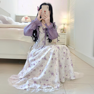 衣然呈品連衣裙女士夏季新款美式高街潮牌假兩件拼接碎花收腰顯瘦長裙子女 假兩件碎花連衣裙 M 【建議90-105斤】