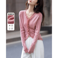 德瑪納【含溫潤綿羊毛】夏季優(yōu)雅風(fēng)V領(lǐng)花邊線衫修身氣質(zhì)針織衫女上衣