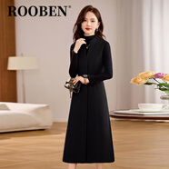 ROOBEN奢侈高端品牌高檔毛呢背心套裝連衣裙春秋氣質(zhì)洋氣顯瘦針織打底衫 黑色（背帶裙+打底衫） L