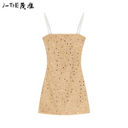 J-the重工鑲鉆吊帶連衣裙女夏季性感純欲風(fēng)短裙顯身材緊身收腰包臀裙子 短裙 M