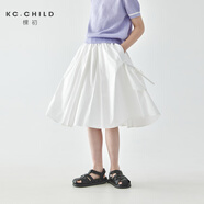 棵初25年夏季新款童裝干凈清爽簡(jiǎn)約A字小白裙女童甜美百搭半身裙 白色 現貨 120 cm