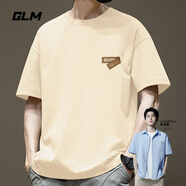 GLM敖瑞鵬代言短袖t恤男夏季休閑港風(fēng)學(xué)生青少年寬松潮搭純棉體恤ins 【純棉】淺米#PGL希望標(biāo) XL