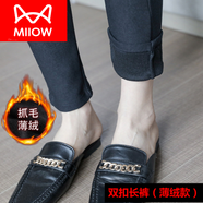 貓人（MiiOW）薄絨小腳褲秋冬2025新款高腰九分黑色鉛筆褲外穿打底褲女加絨長(cháng)褲 雙扣-長(cháng)褲(薄絨款) 褲長(cháng)92-97cm XL 建議(120-135斤)