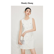 Mandy Zhang白色時尚小香風(fēng)背心連衣裙女夏季設(shè)計感亮片無袖短裙子 梔子白 XS