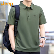 吉普（JEEP）短袖T恤男士夏季polo衫潮流休閑寬松涼感衣服男裝 軍綠 2XL