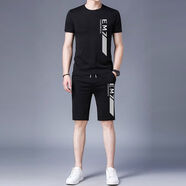 Emporio Armani阿瑪尼夏季  男士休閑套裝純·棉短袖t恤男五分褲運(yùn)動(dòng)短褲EA7 短·袖短褲套裝A1929黑色 3XL 建議【180-195】斤
