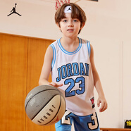 Jordan耐克AJ兒童背心 Nike23號男童籃球服夏季透氣無袖T恤 白色/苔蘚藍