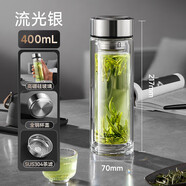 雙層玻璃杯男士高硼硅耐高溫泡茶商務(wù)車(chē)載辦公室大容量水杯高硼 -流光銀400ml