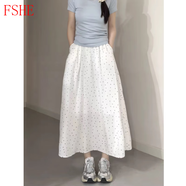 FSHE女秋新款淺藍溫柔甜美波點(diǎn)半身裙胖mm梨形身材寬松顯瘦氣質(zhì)a字裙 杏色 M