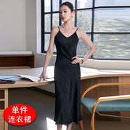 安依蓮印花緞面吊帶連衣裙女夏季時(shí)尚收腰晚禮服顯瘦優(yōu)雅氣質(zhì)減齡吊帶裙 209黑色吊帶裙 L
