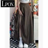 LPOX半身裙棕色高腰半身裙女夏季寬松百搭風(fēng)垂感子休閑時(shí)尚款半身裙 棕色[美拉德A字裙] M [建議90-110斤]