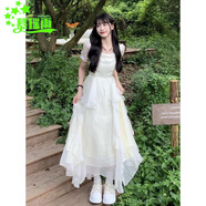 慕瑤雨春季法式紫色連衣裙女長袖仙女網(wǎng)紗仙氣設(shè)計感小眾收腰顯瘦感長裙 杏色短袖 2XL 125-135斤