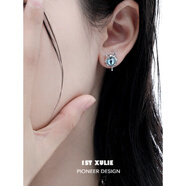 京蔻迪貓瞳/小耳釘小眾設計高耳環(huán)甜酷925銀針貓眼耳飾女 貓瞳異色耳夾/一藍一綠螺旋耳夾