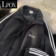 LPOX運動(dòng)外套女春秋學(xué)生復古潮流棒球服chic設計感小眾情侶夾克 黑色   M 95-110斤