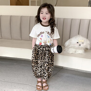 榮西圖（RONGXITU）女童夏裝短袖套裝2025新款兒童豹紋防蚊褲時(shí)髦兩件套寶寶夏季衣服 圖片色 90 cm
