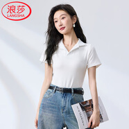 浪莎短袖t恤女夏款純欲風(fēng)簡(jiǎn)約純色百搭polo衫修身顯瘦弧形下擺上衣
