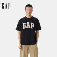 蓋璞【情人節】男女裝夏季新款純棉撞色貼布繡短袖T恤寬松上衣729134 黑色 M (170/92A) 亞洲尺碼